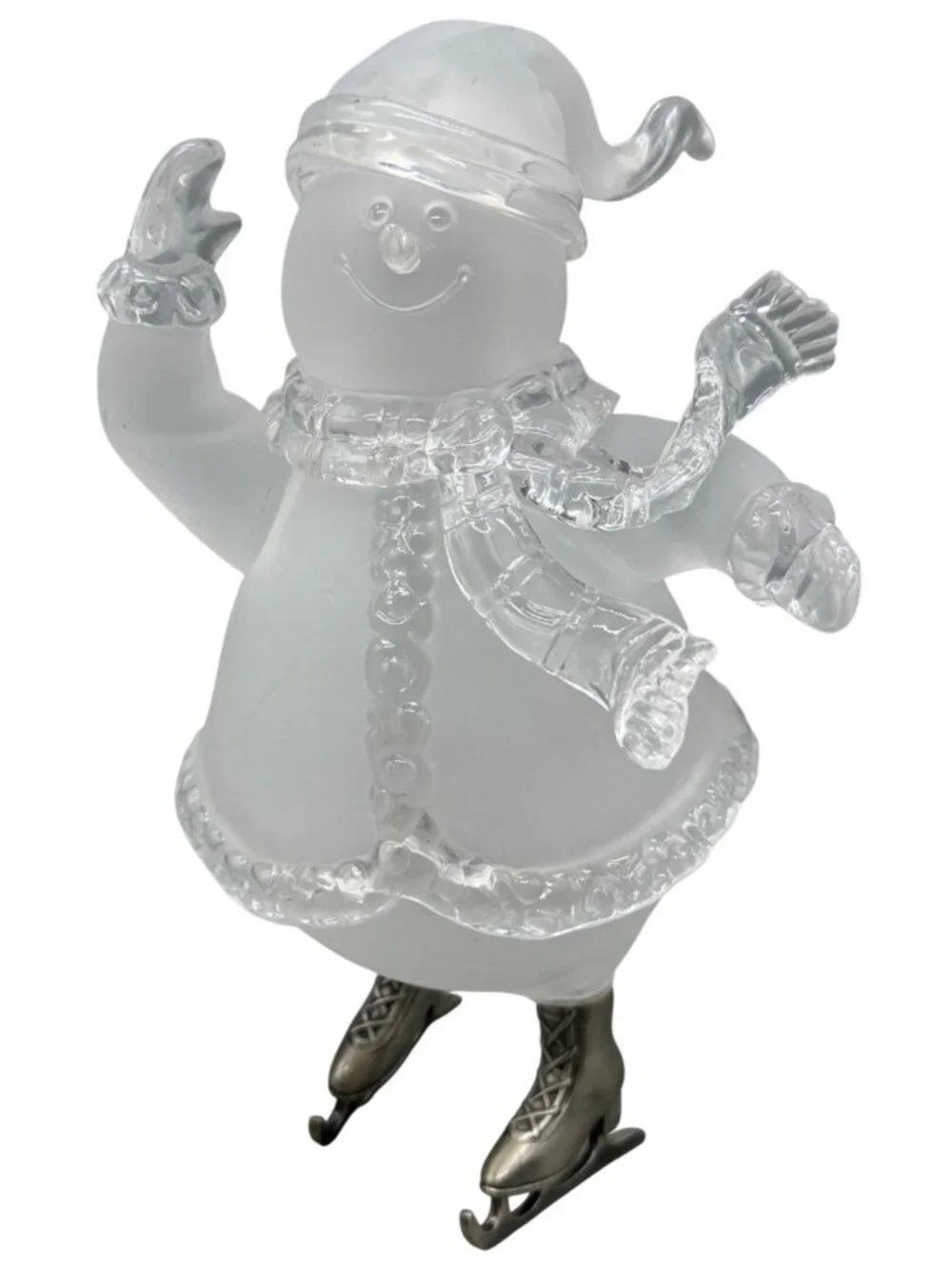 Holiday Christmas Frosted Plastic Snowman Figurine Metal Ice Skates READ